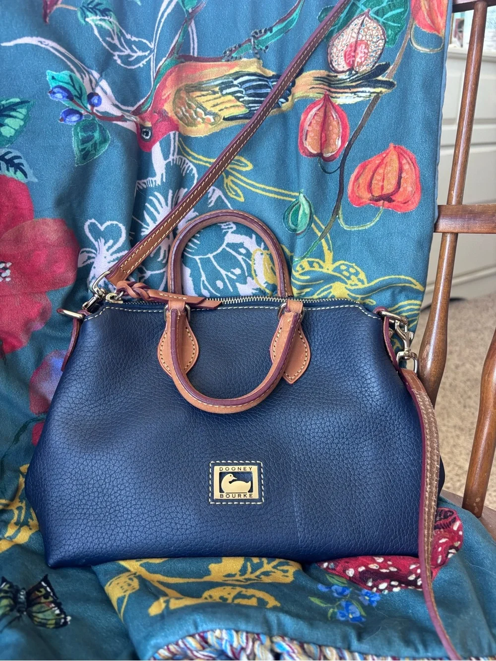 Dooney & Bourke Dillen Crossbody Satchel featuring a navy blue pebbled leather - Picture 3 of 5